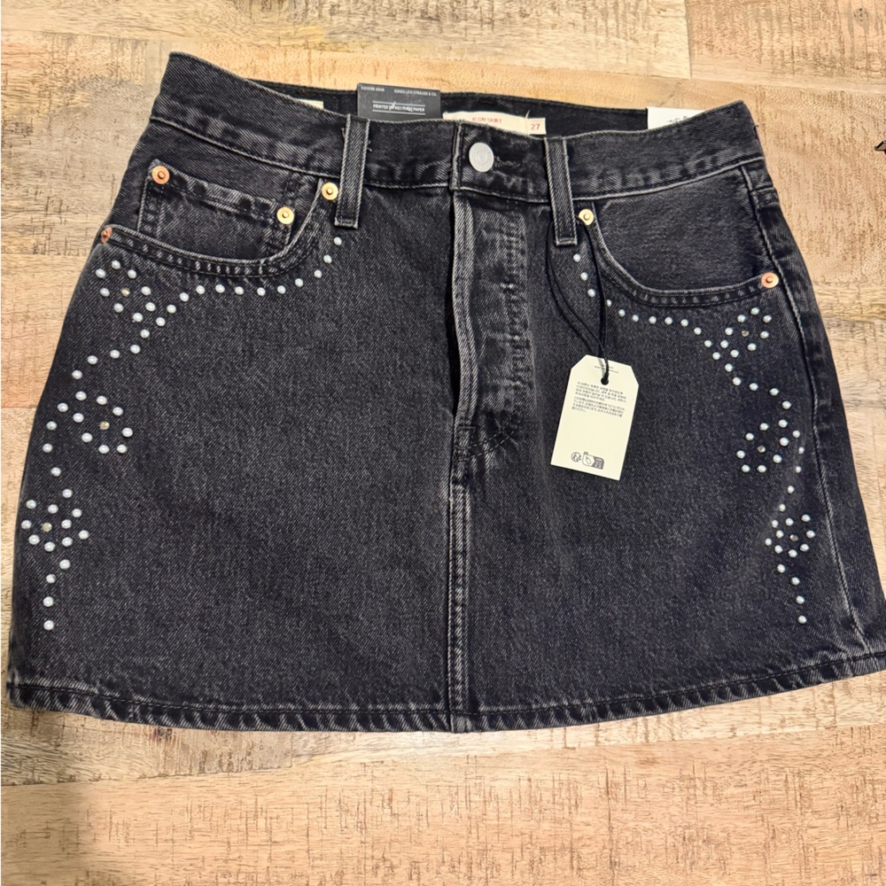 Levi's Black Denim Mini Skirt with Silver Stud Accents